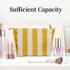 Yellow Striped Makeup Bag for Women, Canvas Cosmetic Bag, Travel Pouch for Purse, Zipper Makeup Pouch, Perfect for Storing Makeup Accessories, Daily Make up Organizer Gifting, Car Cosmetic Organizer view 3