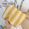 Yellow Striped Makeup Bag for Women, Canvas Cosmetic Bag, Travel Pouch for Purse, Zipper Makeup Pouch, Perfect for Storing Makeup Accessories, Daily Make up Organizer Gifting, Car Cosmetic Organizer view 4