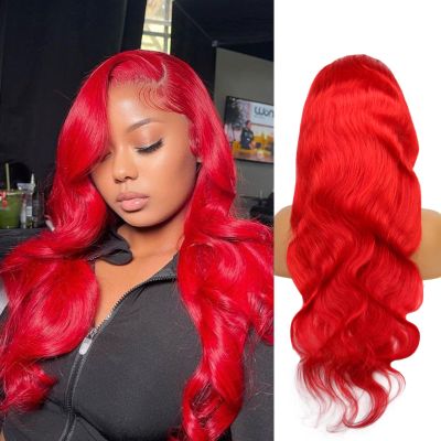 22 Inch Red Lace Front Wigs Human Hair 13x4 HD Lace Body Wave Wig Pre Plucked Glueless Red Colored Wigs 180% Density Frontal Wig for Natural Look | Soft, Tangle-Free Human Hair Wigs for All Occasions
