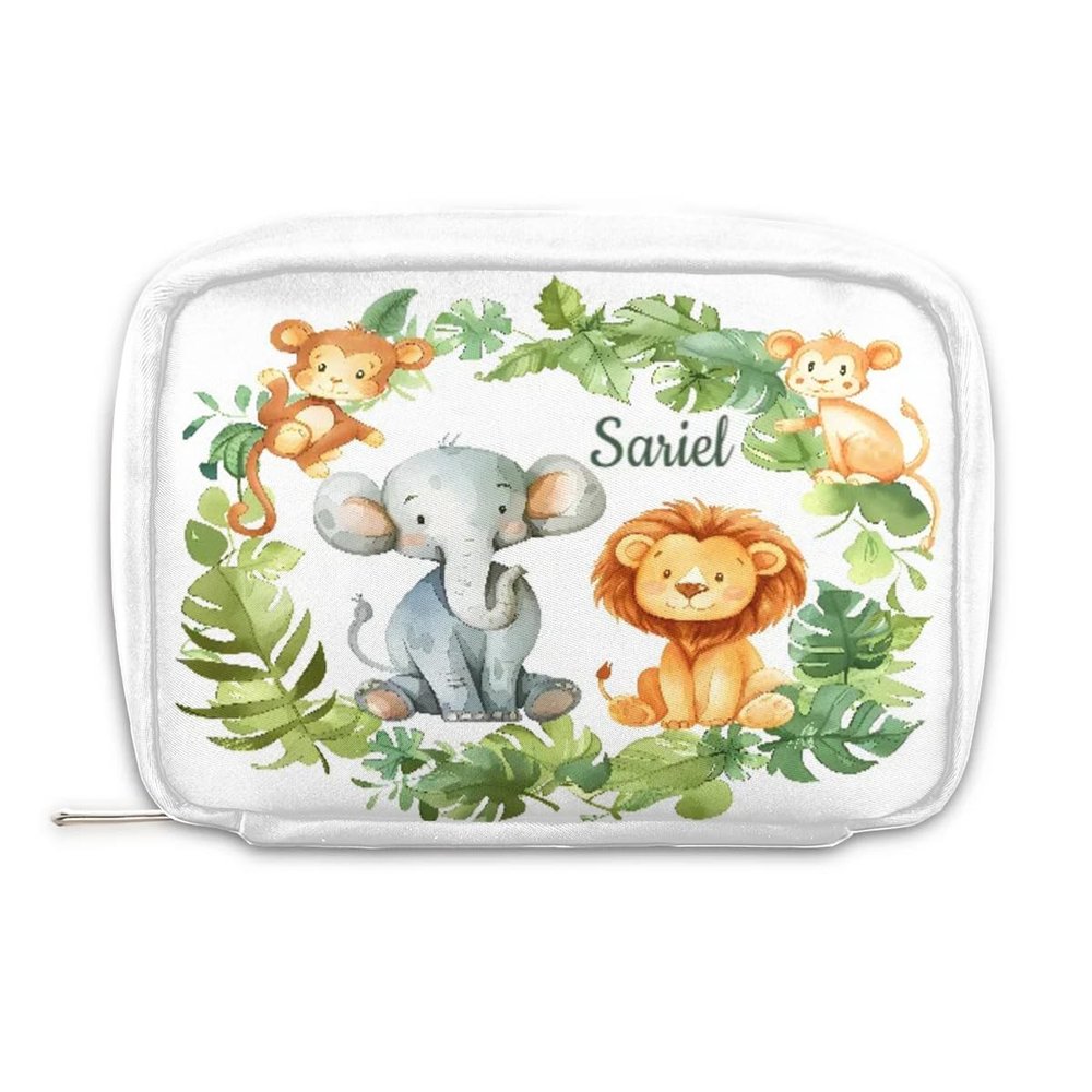 Kxnvtyeop Cute Monkeys Leaf Wreath Personalized Makeup Bag with Name Cosmetic Bag Customized Travel Toiletry Bag Makeup Organizer for Women Men
