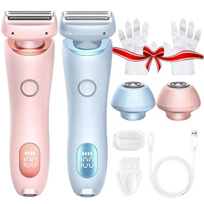 Razor for Women, Electric Razor for Women, Dual Head Shaver Waterproof Lady (Blue+Pink)