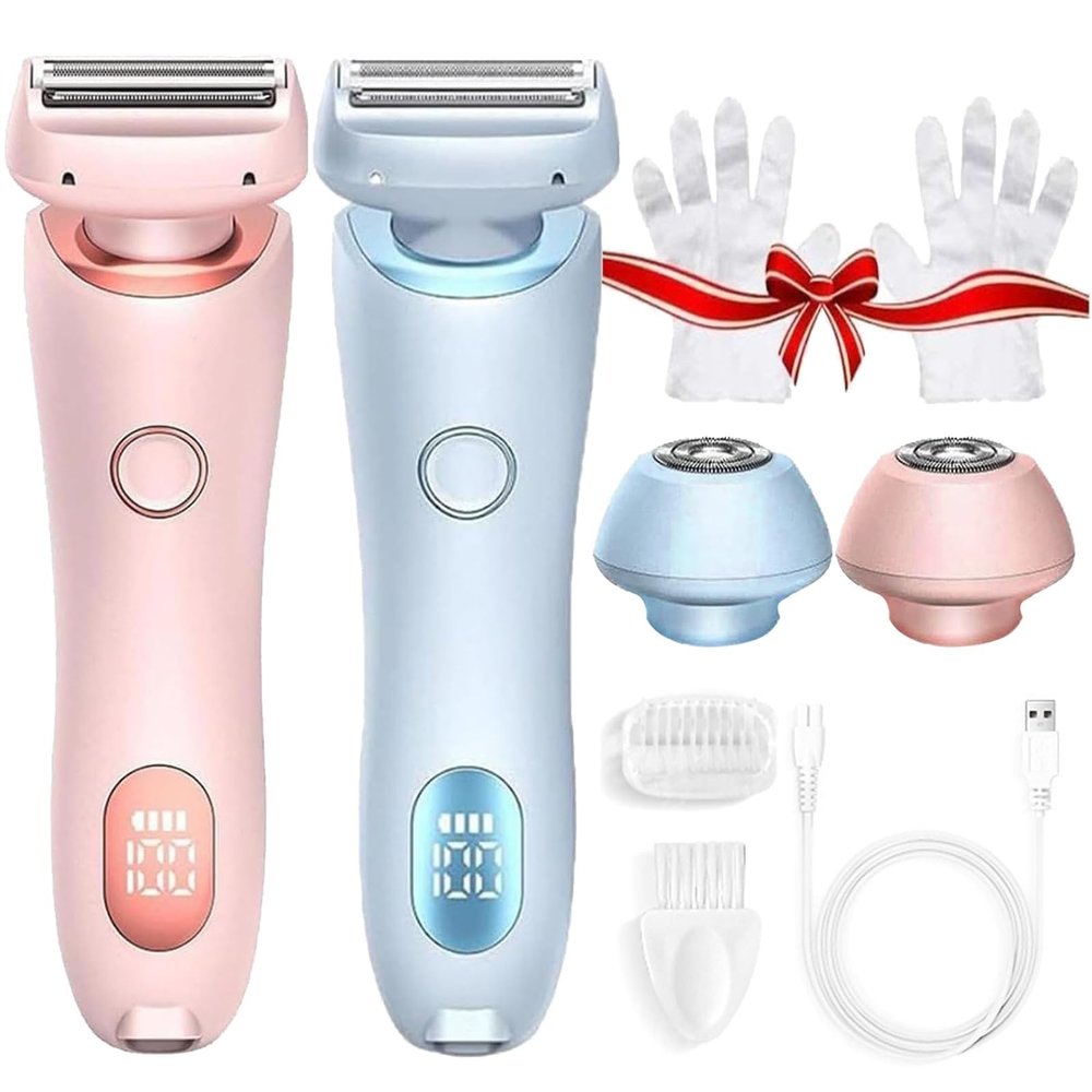 Razor for Women, Electric Razor for Women, Dual Head Shaver Waterproof Lady (Blue+Pink)