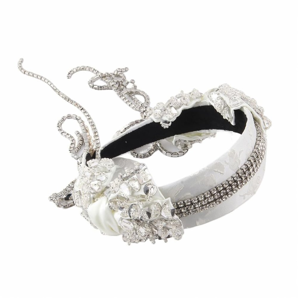Crystal Tassel Headband for Women,Sparkly Rhinestone Fake Earrings Hair Chain Hairhoop Wedding Bridal Bejewelled Hairband for Girls Boho Headpieces Bachelorette Party Hair Accessories (Pearl White, 1)