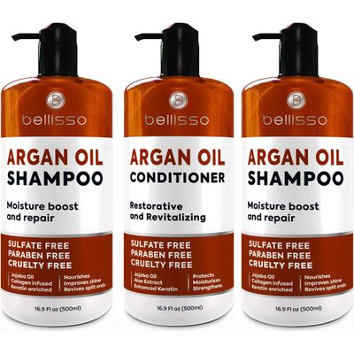 BELLISSO Moroccan Argan Oil Shampoo and Conditioner Set and Argan Oil Shampoo