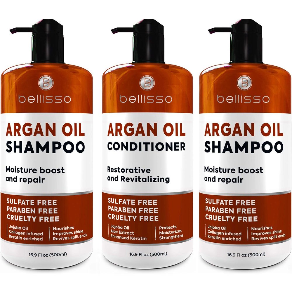 BELLISSO Moroccan Argan Oil Shampoo and Conditioner Set and Argan Oil Shampoo
