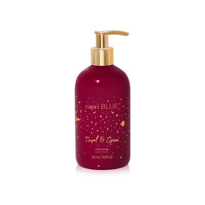 Capri Blue Large Moisturizing Hand Wash Soap - Liquid Hand Soap with Pump Bottle - Gentle & Hydrating Skin Care - Notes of Juniper Berry, Cinnamon, Clove & Orange Mandarin (Tinsel & Spice, 11.8 fl oz)