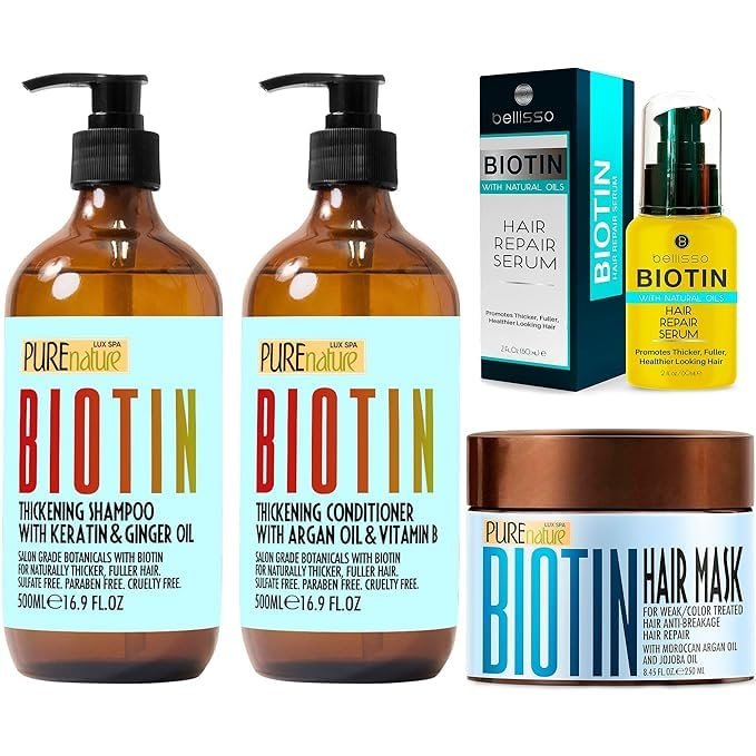 Biotin Shampoo and Conditioner Set and Biotin Hair Mask and Biotin Hair Thickening Serum for Men and Women