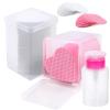 400 Pieces Nail Cotton Pads,1 Pull-Down Pump Dispenser Bottle, Super Absorbent Soft Non-Woven Eyelash Glue Wipes,Lash Extensions Glue Cleaning Wipes Nail Salon Supplies (Pink and White 2) view 1