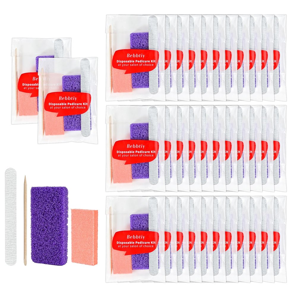 Disposable Pedicure Kit Sets, 4 in 1 Nail Salon Manicure Pedicure Kit Professional, Nail File, Pumice Pad, Mini Buffer, Wood Stick, Individually Package (50, Count, 80/100 Grit)