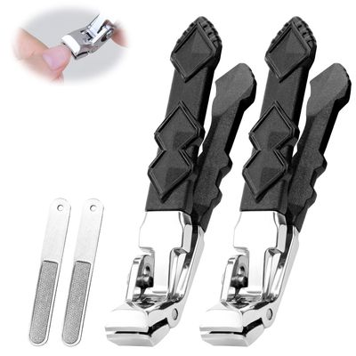 2PCS Nail Clippers for Seniors, Ergonomic Toenail Clippers with 2PCS Nail Files, Nail Cutters for Thick Toenails for Men, Women Curve Sharp Long Handle Wide Opening