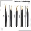 5 Pcs Professional Lash Tweezers Set, High Precision Curved Tip Eyelash Extension Tweezers With Non-Slip Grip, Stainless Steel False Lash Tools For Home And Salon Use view 2