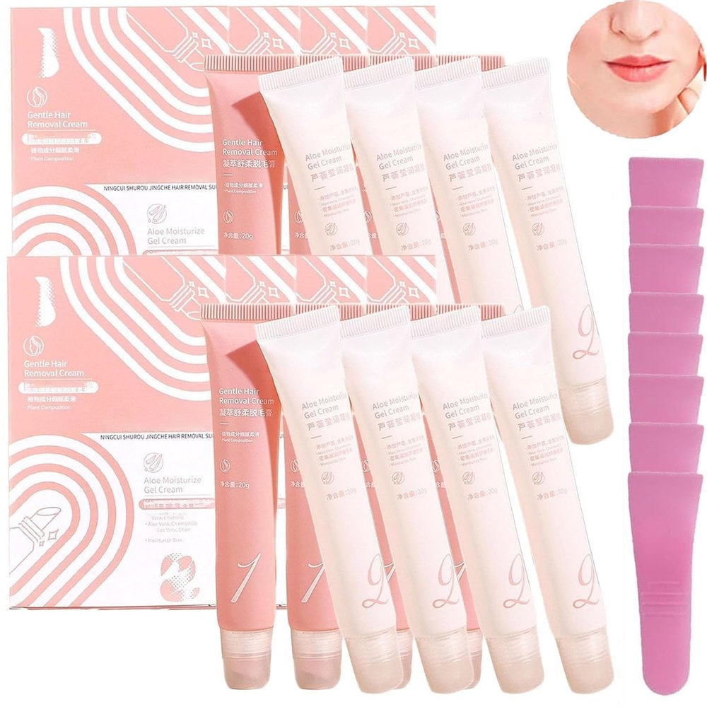 Hair Removal Cream Kit, Facial Hair Removal Cream, 5 Minute hair removal cream Kit, Lasting Smooth Skin, For Upper Lip, Chin, And Facial (8)