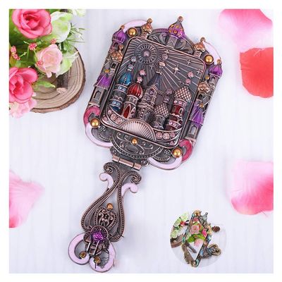 GHJKLZNMRU Mirror Vintage Hand Mirror Square Retro Color Handheld Mirror with Handle Both Use of Hand Held Travel Mirror and Dressing Table Mirror Creative Gifts