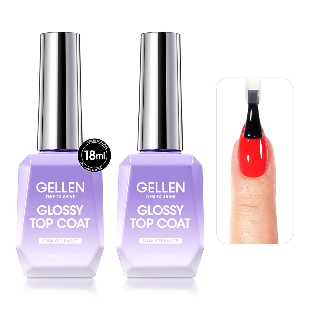 GELLEN 2 Pcs No Wipe Gel Top Coat Set, UV Light Needed, 18ml