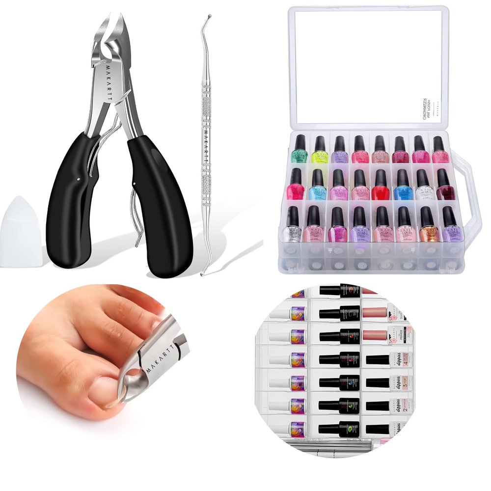 Makartt Nail Polish Organizer, Clear Universal Nail Polish Holder for 48 Bottles Bundle with Ingrown Toenail Clippers with Nail Lifter, Toe Nail Clippers for Thick Nails for Seniors
