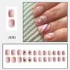24Pcs Christmas Press on Nails Short Fake Nails Square Pink False Nails with Elk Cane Snowflake Design Glue on Nails Glossy Full Cover Acrylic Nails Xmas Stick on Nails for Women DIY Nail Decorations view 2