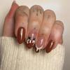24Pcs Christmas Press on Nails Medium Fake Nails Almond Brown False Nails with French Elk Design Oval Glue on Nails Glossy Full Cover Acrylic Nails Xmas Stick on Nails for Women DIY Nail Decorations view 1