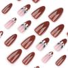 24Pcs Christmas Press on Nails Medium Fake Nails Almond Brown False Nails with French Elk Design Oval Glue on Nails Glossy Full Cover Acrylic Nails Xmas Stick on Nails for Women DIY Nail Decorations view 2