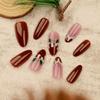 24Pcs Christmas Press on Nails Medium Fake Nails Almond Brown False Nails with French Elk Design Oval Glue on Nails Glossy Full Cover Acrylic Nails Xmas Stick on Nails for Women DIY Nail Decorations view 4