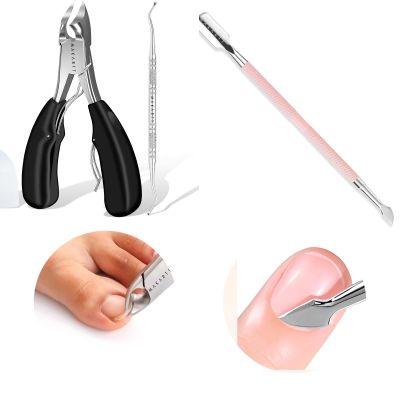 Makartt Cuticle Pusher, Pink Cuticle Remover Bundle with Ingrown Toenail Clippers with Nail Lifter, Toe Nail Clippers for Thick Nails for Seniors
