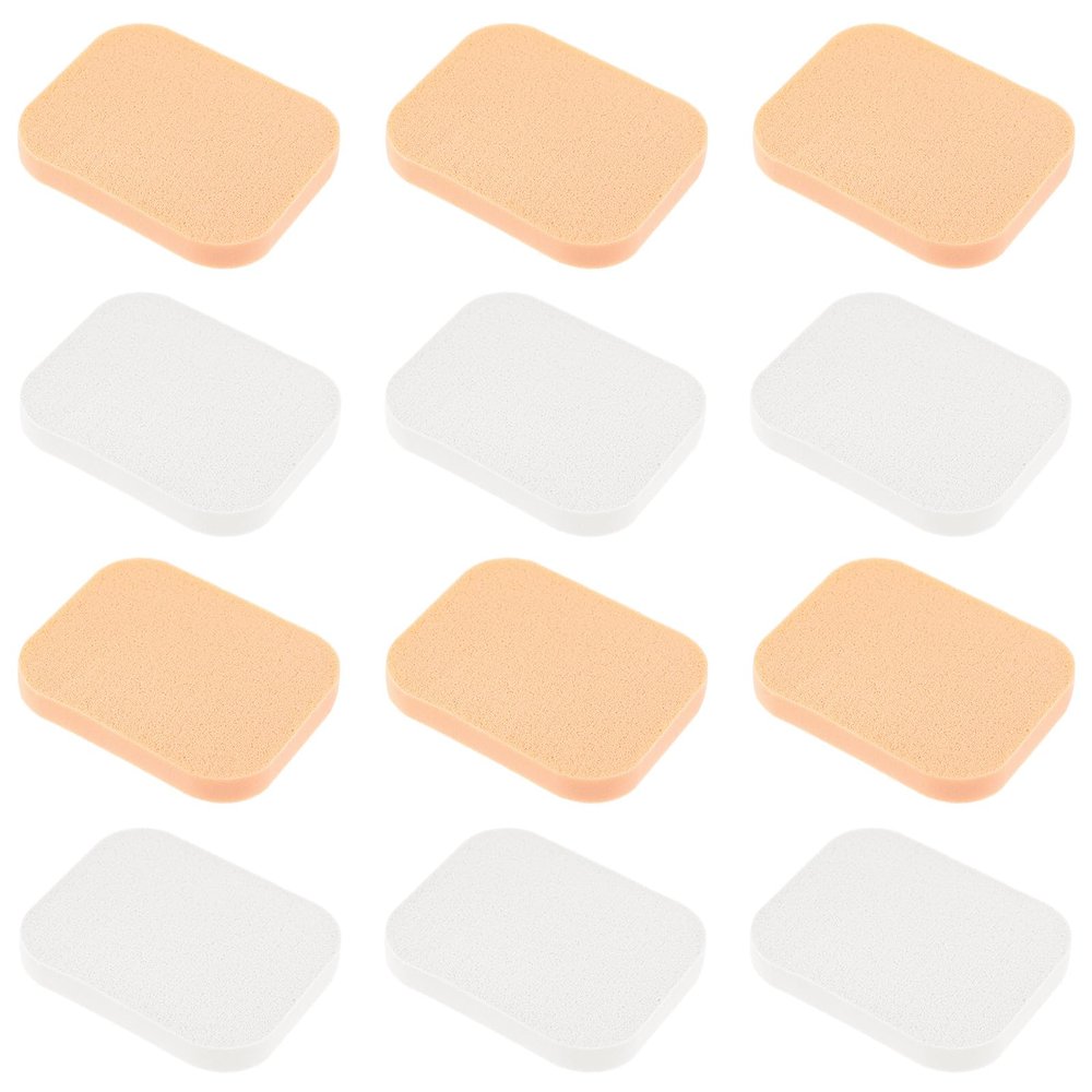 Giantree 12Pcs Square Makeup Sponges, for Foundation Facial Powders Puff Cosmetic Sponge, Square Foam Pad Powders Blender for Liquid Foundation Cream Powder Concealer - Wet Dry Use (Skin Color+White)