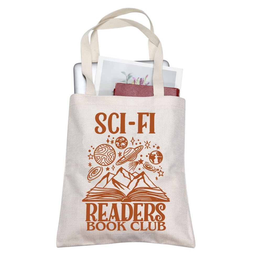 TOBGBE Funny Novel Lover For Fantasy Readers Book Club Inspired Shopping Bag Librarian Bookish Housekeeping Gifts (Sci Fi Tote)