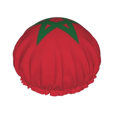 Cute Morocco Flag Shower Caps for Women Elastic and Reusable Bath Caps Moroccan Protection Hair Bath Hat
