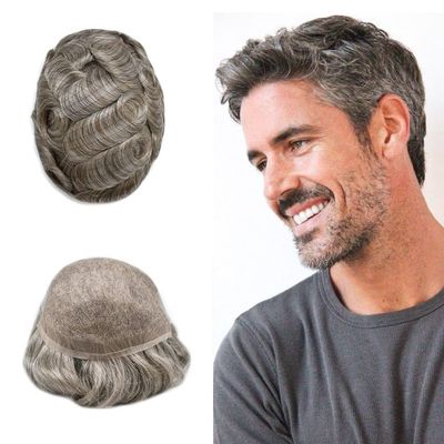 Hair Wonders Hair System For Men Swiss Lace Hair Piece For Mens Toupee Lace Front Hair System Toupee For Men Real Human Hair 7x9 Mmedium light density #565 5# MEDIUM LIGHT BROWN+65% GREY