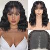 WIGNEE 4x4 Lace Human Hair Wig with Bangs Natural Wave Human Hair Wigs for White Women 12 Inch Glueless Wig With Bangs Human Hair Bang Wig 100% Brazilian Human Hair for Daily Use view 1
