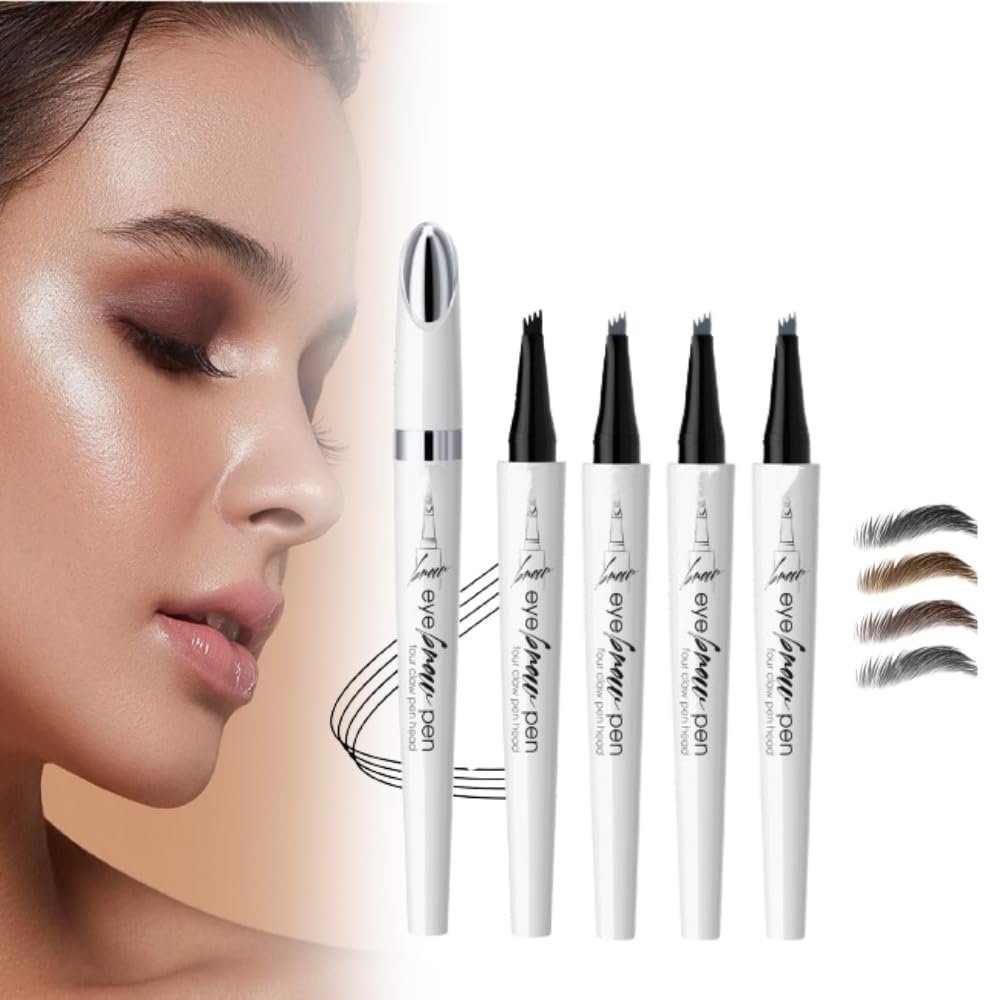 2024 New Microblading Eyebrow Pen, 4 Tip Contouring Pen, 3D Waterproof, Natural Makeup Long-Lasting Fine Stroke Magic Eyebrow Pencil (White 4PCS)