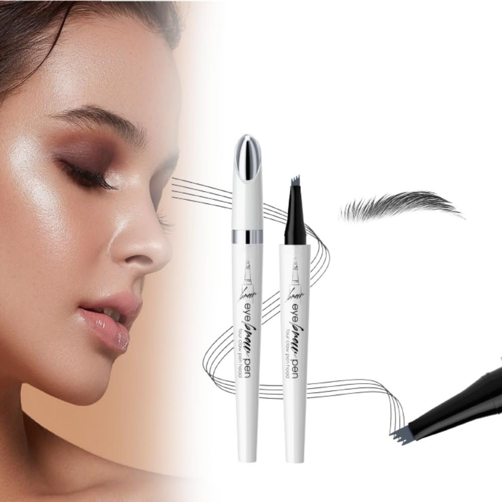 2024 New Microblading Eyebrow Pen,4 Tip Eyebrow Pencil Contouring Pen,3D Waterproof Microblading Eyebrow Pencil,Natural Makeup Long-Lasting Fine Stroke Magic Eyebrow Pencil (Gray2)
