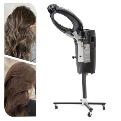 Salon Hair Steamer Machine with Wheels Professional Hair Scalp Treatment Coloring Oiling Spraying Multi-Function O3 SPA Black Barber Shop Standing Hair Steamer 12 Light Colors
