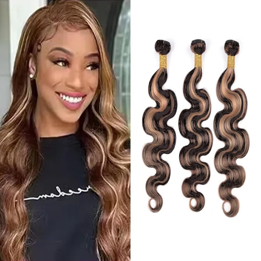 10 12 14 Inch Highlight Bundles Human Hair Fb30 Ombre Bundles Brown Body Wave Human Hair Bundles Real Unprocessed Brazilian Virgin Hair P1B30 Body Wave Bundles Wet And Wavy Human Hair Bundles