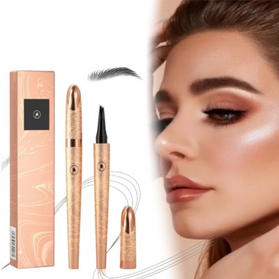 2024 New Microblading Eyebrow Pen,4 Tip Eyebrow Pencil Contouring Pen,3D Waterproof Microblading Eyebrow Pencil,Natural Makeup Long-Lasting Fine Stroke Magic Eyebrow Pencil (Gray)