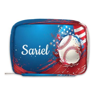 Kxnvtyeop Flag Baseball Personalized Makeup Bag with Name Cosmetic Bag Customized Travel Toiletry Bag Makeup Organizer for Women Men