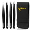 4 Pcs Professional Tweezers for Women Facial Hair Stainless Steel Eyebrow Precision for Chin, Splinter and Ingrown Hair Removal - Sharp Tweezers view 1