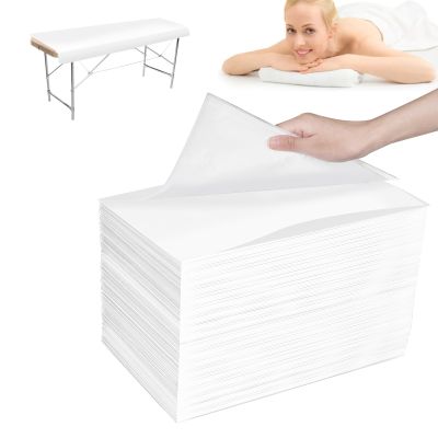 100PCS Disposable Bed Sheets 31.5" x 71", Non-Woven Fabric Massage Table and Spa Bed Covers, Breathable and Durable for Ultimate Hygiene and Comfort in Massage, Tattoo, and Spa Treatments (White)