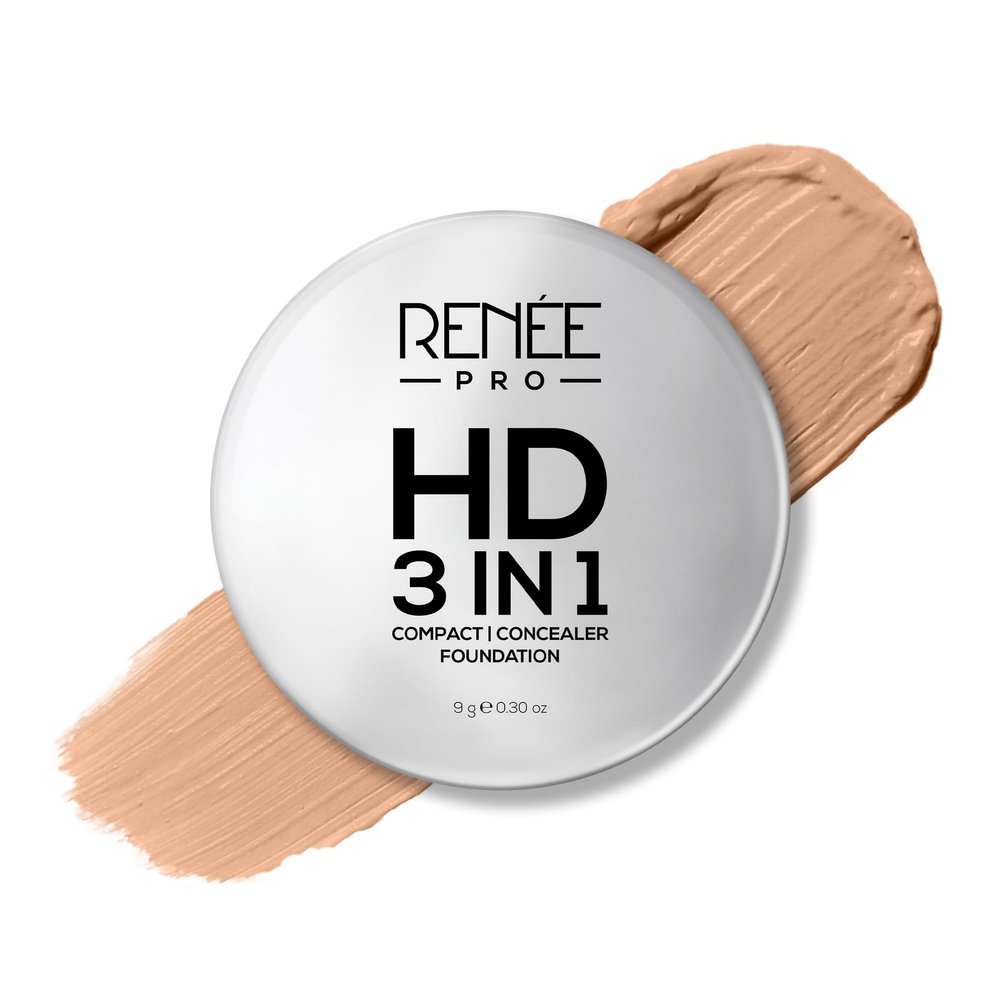 RENEE PRO HD 3 In 1 Compact - Terre 9 Gm, Works As Concealer, Foundation & Powder, SPF 20, Matte Finish, High Coverage, Ultralight & Silky Smooth Finish, Enriched With Vitamin E, C & Aloe Vera