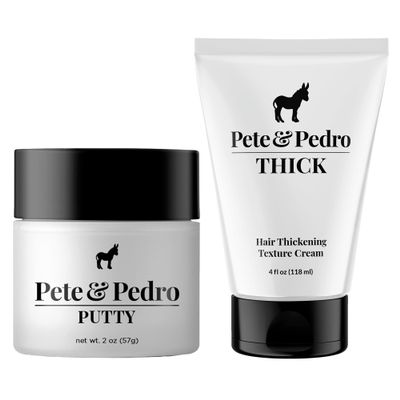 Pete & Pedro Hair Putty 2 oz. & THICK Hair Thickening & Light-Hold Texturizing Styling Cream 4 oz. Combo  Boosts Thickness & Volume, Firm & Flexible Hold, Matte Finish, Nourishes & Enhances Thin Hair