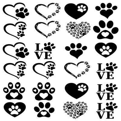 Temporary Dog Tattoo Symbols, Paws Hearts and LOVE