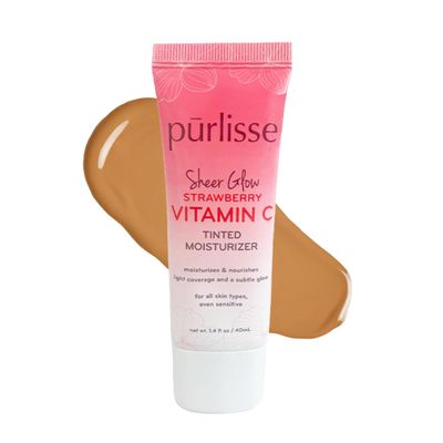 prlisse Sheer Glow Strawberry Vitamin C Tinted Moisturizer - Skin Tint Moisturizer Enriched with Antioxidants to Even Complexion - Dewy Light Coverage for All Skin Types - Tan (1.4 oz)