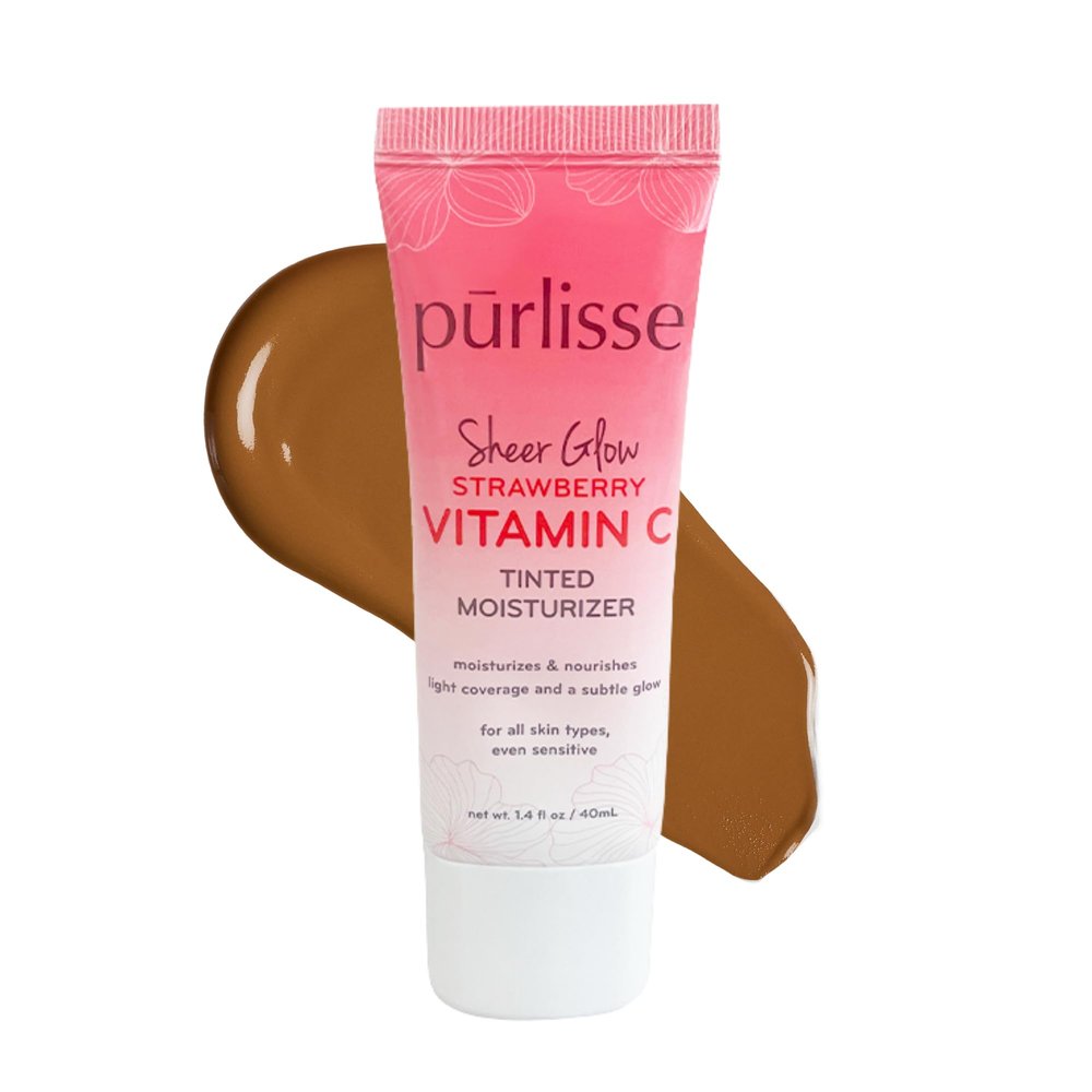 prlisse Sheer Glow Strawberry Vitamin C Tinted Moisturizer - Skin Tint Moisturizer Enriched with Antioxidants to Even Complexion - Dewy Light Coverage for All Skin Types - Deep (1.4 oz)
