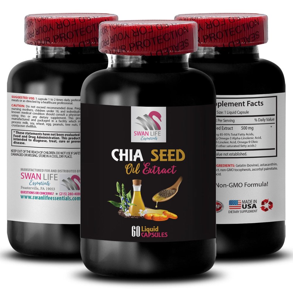 Chia Hair Care - CHIA Seed Oil Extract - Glow Enhancer, Rich Texture, Organic Beauty, Pure Ingredient, Natural Oil, Silky Finish, Lightweight Texture, Daily Care, Pure Hydration 1 Bottle 60 Capsules