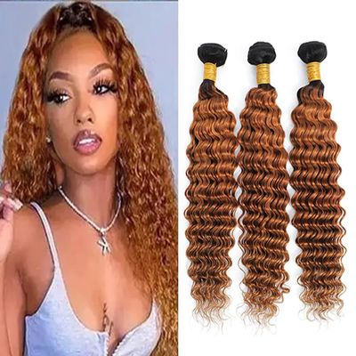 12 14 16 inch 1B30 Browm Bundles Human Hair Ombre Bundles Brown Deep Wave Human Hair Bundles Black to Brown Hair Weave 8A Grade Soft Unprocessed Virgin Hair Ombre Brown Bundles Human Hair