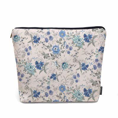 Kalygon Rose Blue Makeup Bags Makeup Organizer, Watercolor Floral Rose Peony Flax Toiletry Bags Travel Cosmetic Bag Makeup Purse Pouch Skincare Bag Wallet Bags For Women Female Mom Daughter