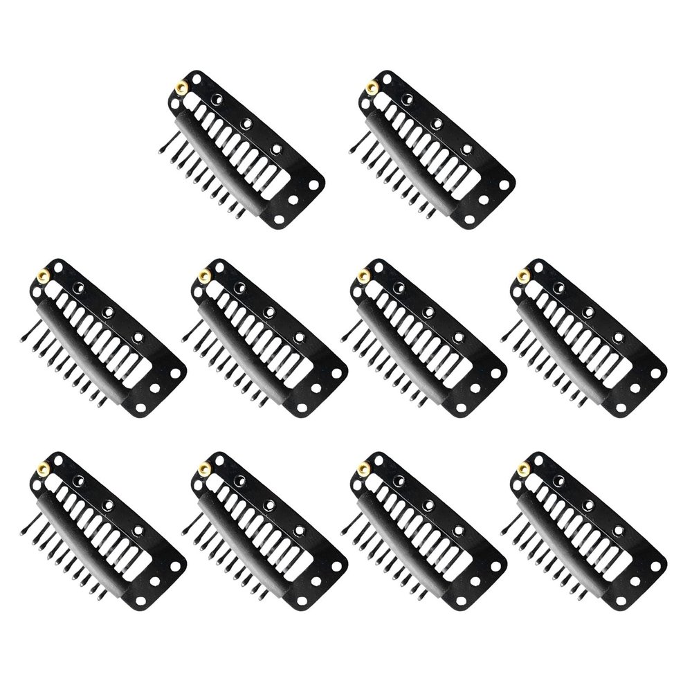 10pcs Chunni Clips With Safety Pins, 10-Teeth Hair Extension Snap Clip, Invisible Strong Wig Comb to Secure Headscarf, Dupatta Clips for Girls Women (Black)