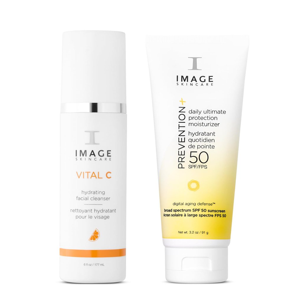 IMAGE Skincare Cleanse and Protect Skin Care Bundle, with VITAL C Hydrating Facial Cleanser and PREVENTION+ Daily Ultimate Protection Moisturizer SPF 50 Face Sunscreen Lotion