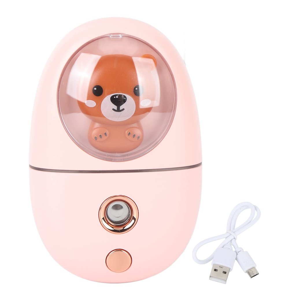 Face Steamer, 35ml Facial Steamer Cute Animal Portable Face Steamer Face Humidifier USB Rechargeable Mist Sprayer for Skin Care (Pink)