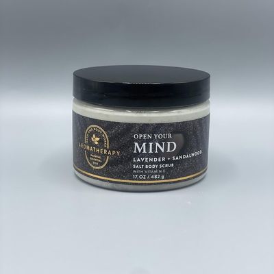 Aromatherapy OPEN YOUR MIND Lavender Sandalwood Salt Body Scrub bath body 17 oz