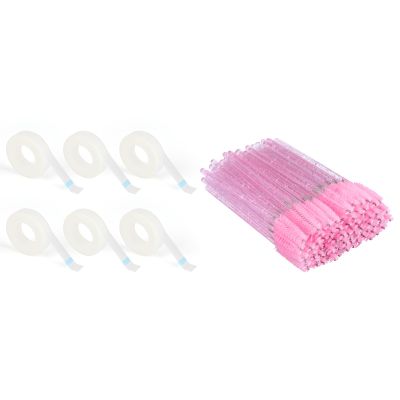 100PCS Eyelash Mascara Brushes, Disposable Lash Spoolies for Eyelash Extensions, 6 Rolls Lash Tape, Eyelash Tape for Eyelash Extensions